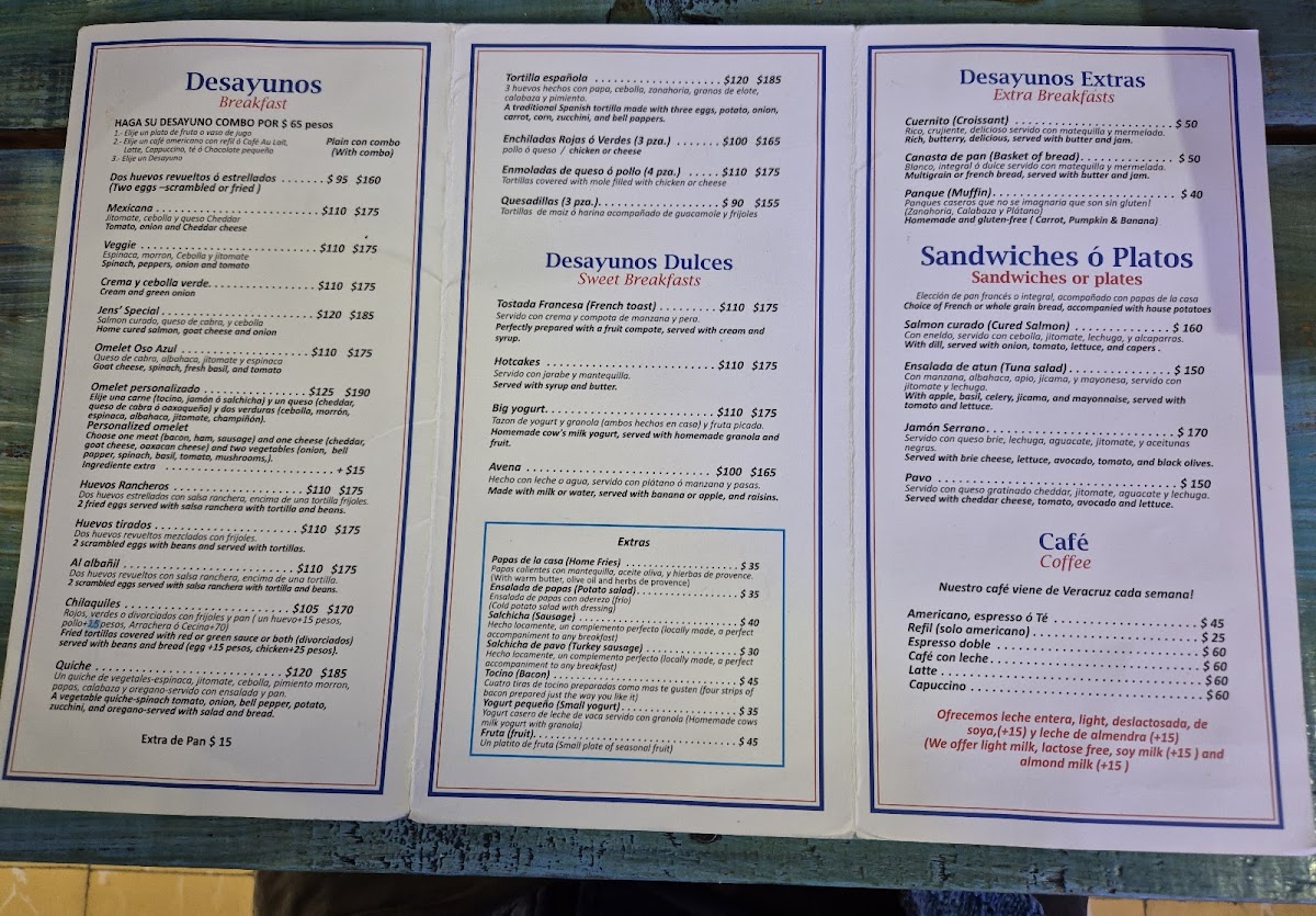 Cafe Oso Azul Menu - Image 1